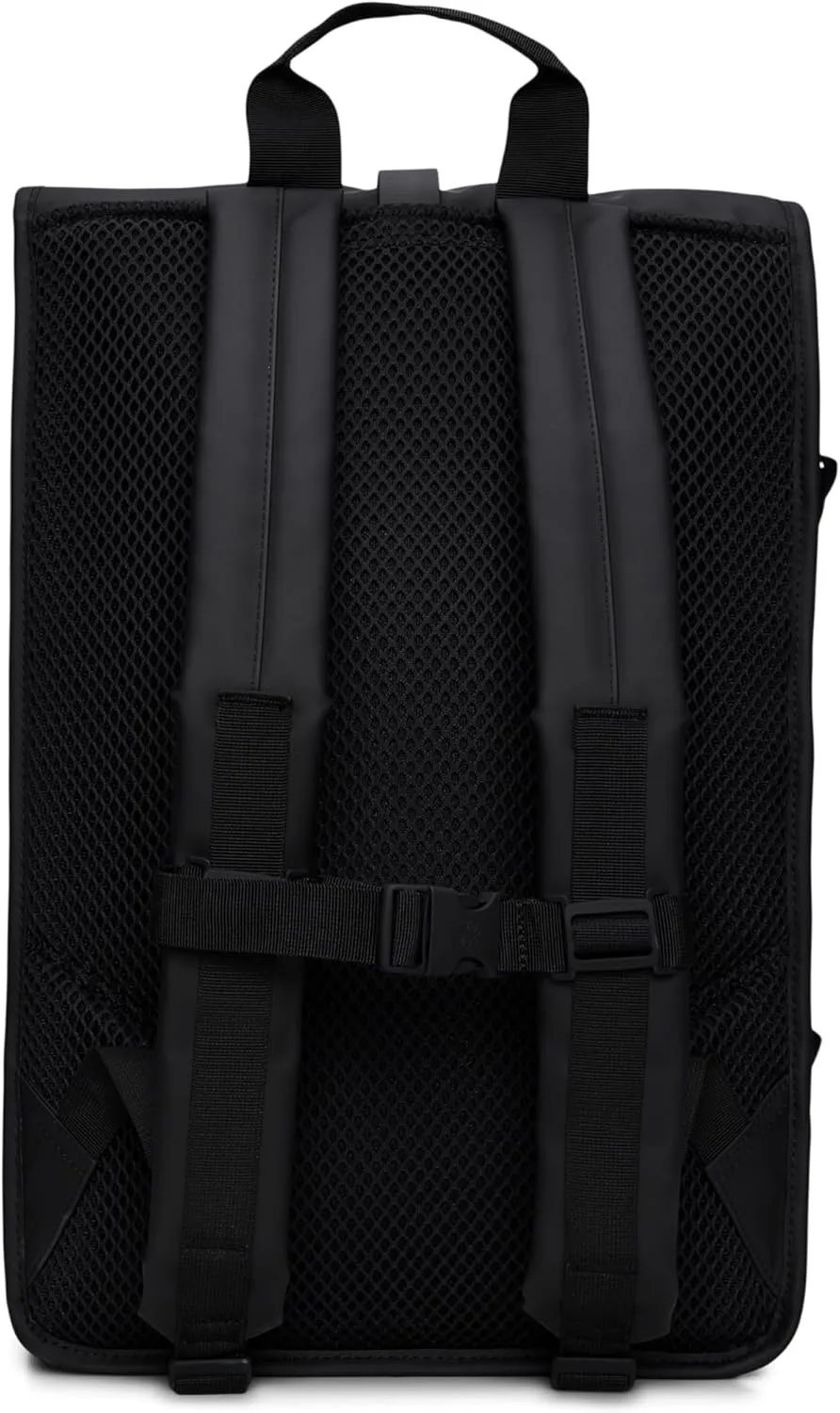 RAINS Rolltop Rucksack Large – Waterproof, Cycle-Ready, with Laptop Pocket and Chest Strap for Secure, Weatherproof Travel (Black)