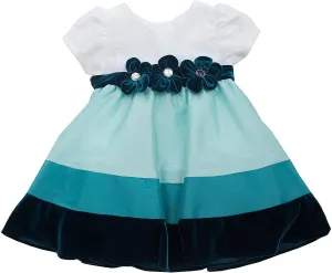 Rare Editions Blue & White Jewel Centered Flower Color Block Dress , 12M - 24M