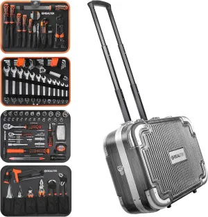 REALTEK 123 Piece Tool Set with Aluminum Case, Mechanics Tool Set with CR-V Constructed, Professional Tool Kit for Home and Car Repair