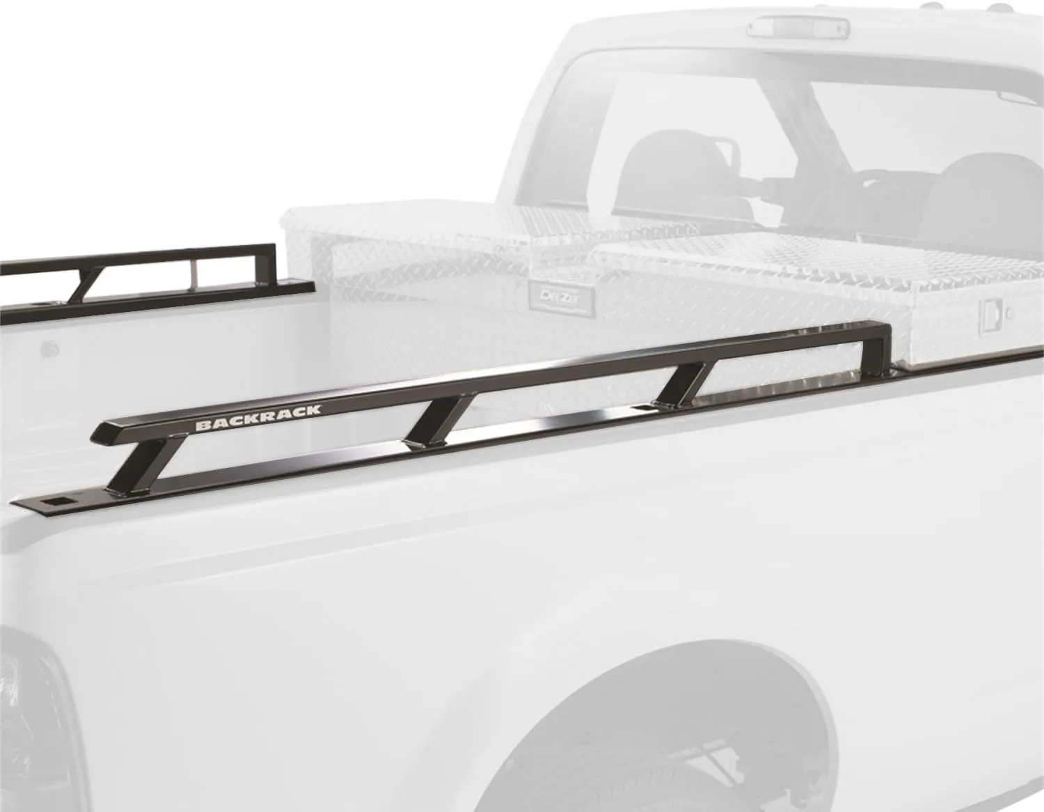 RealTruck Backrack Side Rails to use w/ 21" Toolbox | Black, No Drill | 80523TB | Fits 2015-2025 Ford F-150 8' Bed