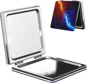 Red and Blue Lightning Women Small Pocket Makeup Mirror Compact Portable Folding Handheld Makeup Mirror