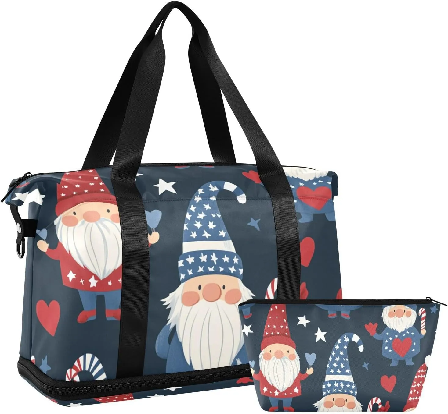 Red and Blue Valentine Dwarfs Duffel Bags Travel Overnight Carry on Bag with Adjustable Strap for Trekking Large Capacity