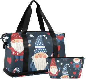 Red and Blue Valentine Dwarfs Duffel Bags Travel Overnight Carry on Bag with Adjustable Strap for Trekking Large Capacity