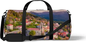 Red Beautiful Scenic Sight Little Town Sports Bag Tote Bag Waterproof Gym Bag with Shoulder Strap Zipper 2 Side Pockets for Men and Women, Travel and Storage Shoulder Bag.
