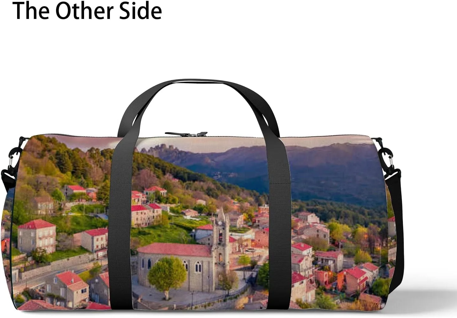 Red Beautiful Scenic Sight Little Town Sports Bag Tote Bag Waterproof Gym Bag with Shoulder Strap Zipper 2 Side Pockets for Men and Women, Travel and Storage Shoulder Bag.
