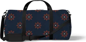 Red Flowers Motif on a Retro Navy Blue Sports Bag Tote Bag Waterproof Gym Bag with Shoulder Strap Zipper 2 Side Pockets for Men and Women, Travel and Storage Shoulder Bag.