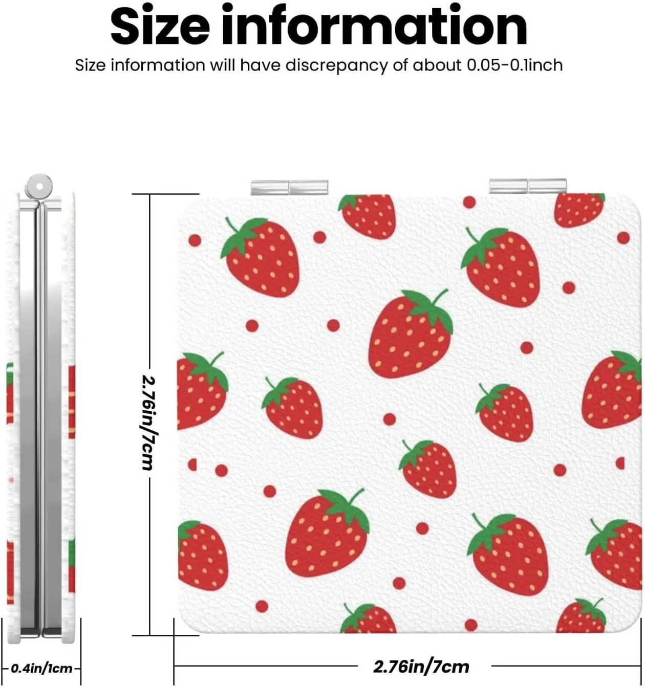 Red Strawberry On White Women Small Makeup Mirror Portable Pocket Cosmetic Mirror for Travel