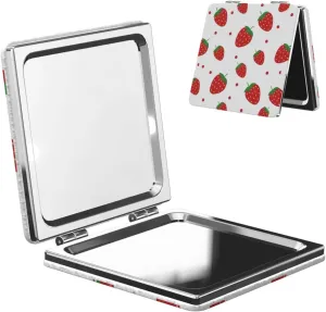 Red Strawberry On White Women Small Makeup Mirror Portable Pocket Cosmetic Mirror for Travel