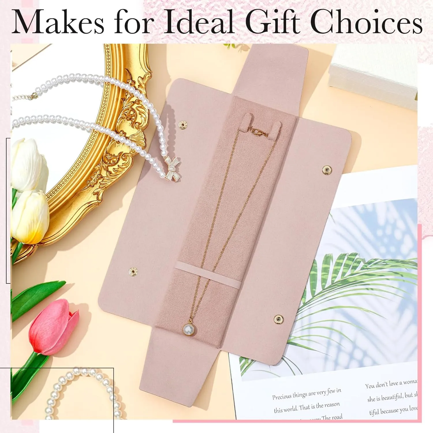 Remuuly 6 Pcs Necklace Travel Case No Tangle Necklace Pouch Travel Jewelry Organizer Bridesmaid Gifts for Wedding Christmas Microfiber Jewelry Pouch Storage Bag for Women