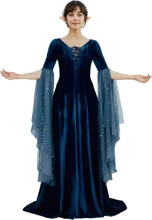 Renaissance Dress Women Retro Elegant Velvet Gown Medieval Dress Fantasy Medieval Costume