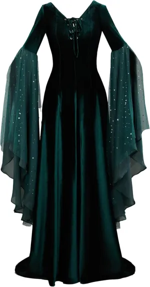 Renaissance Dress Women Retro Elegant Velvet Gown Medieval Dress Fantasy Medieval Costume
