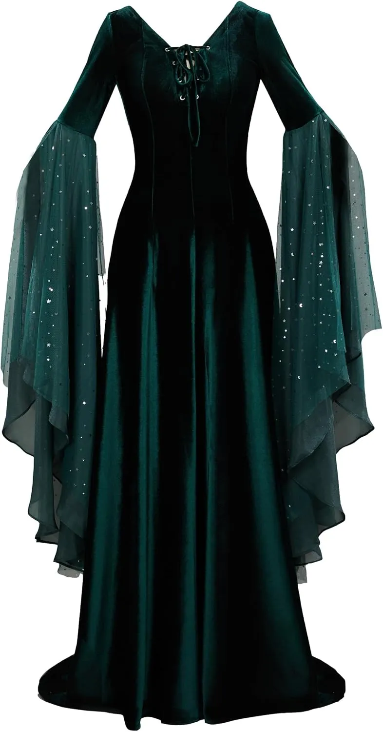 Renaissance Dress Women Retro Elegant Velvet Gown Medieval Dress Fantasy Medieval Costume
