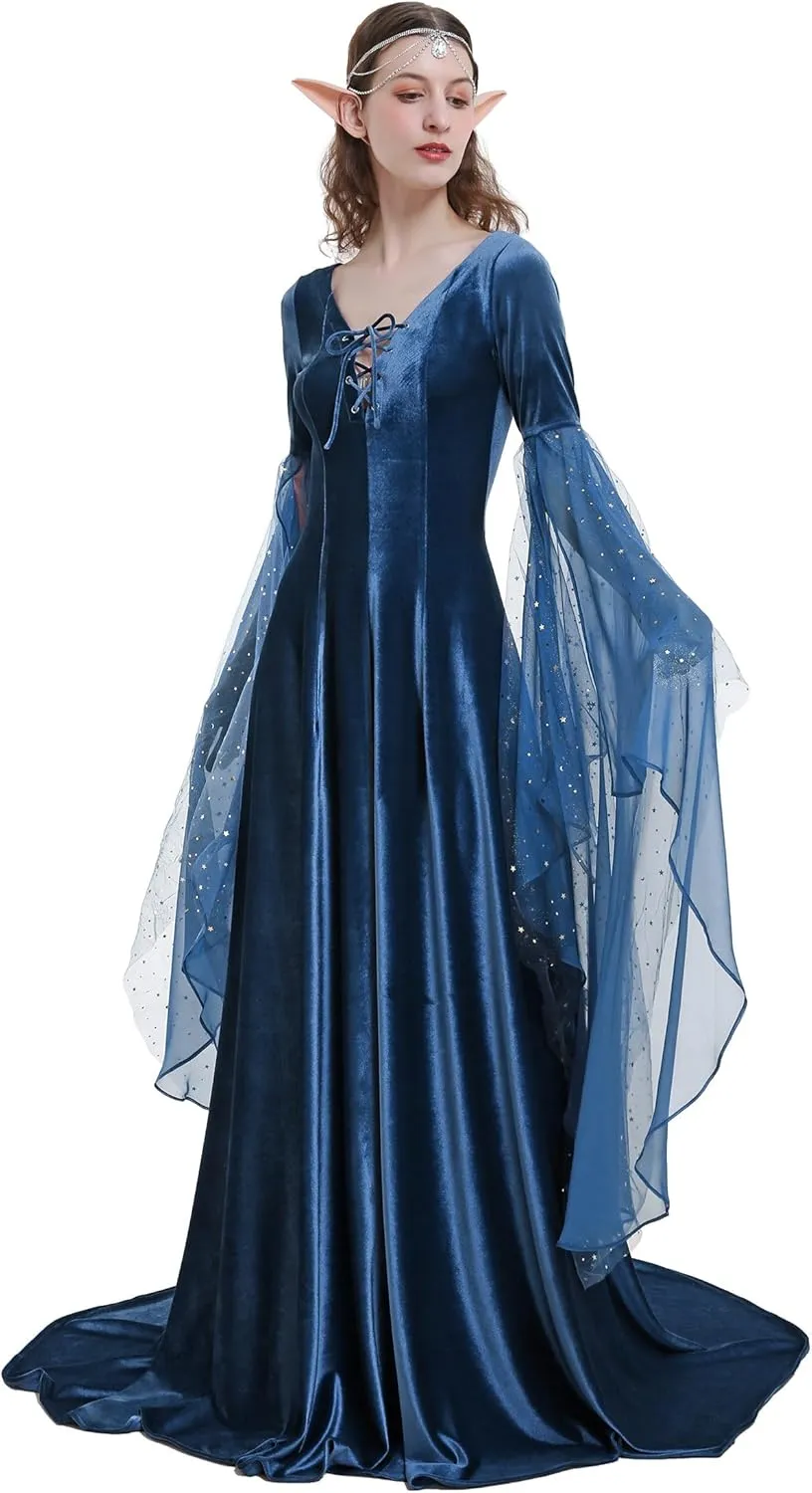 Renaissance Dress Women Retro Elegant Velvet Gown Medieval Dress Fantasy Medieval Costume