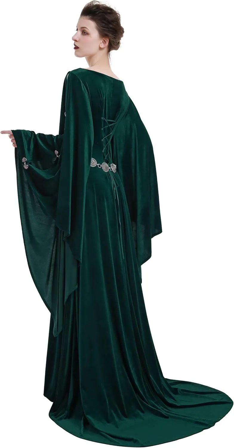 Renaissance Dress Women Retro Velvet Gown Vintage Medieval Costume Historical Celtic Dress with Wide Sleeves
