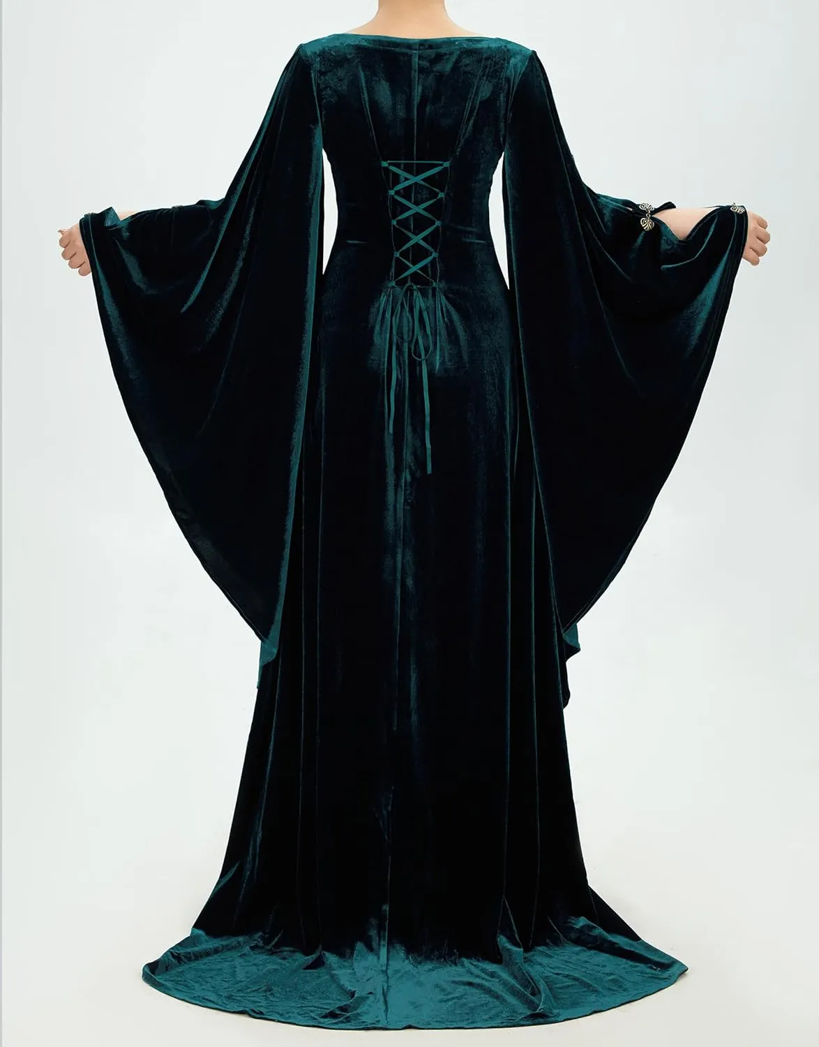 Renaissance Dress Women Retro Velvet Gown Vintage Medieval Costume Historical Celtic Dress with Wide Sleeves