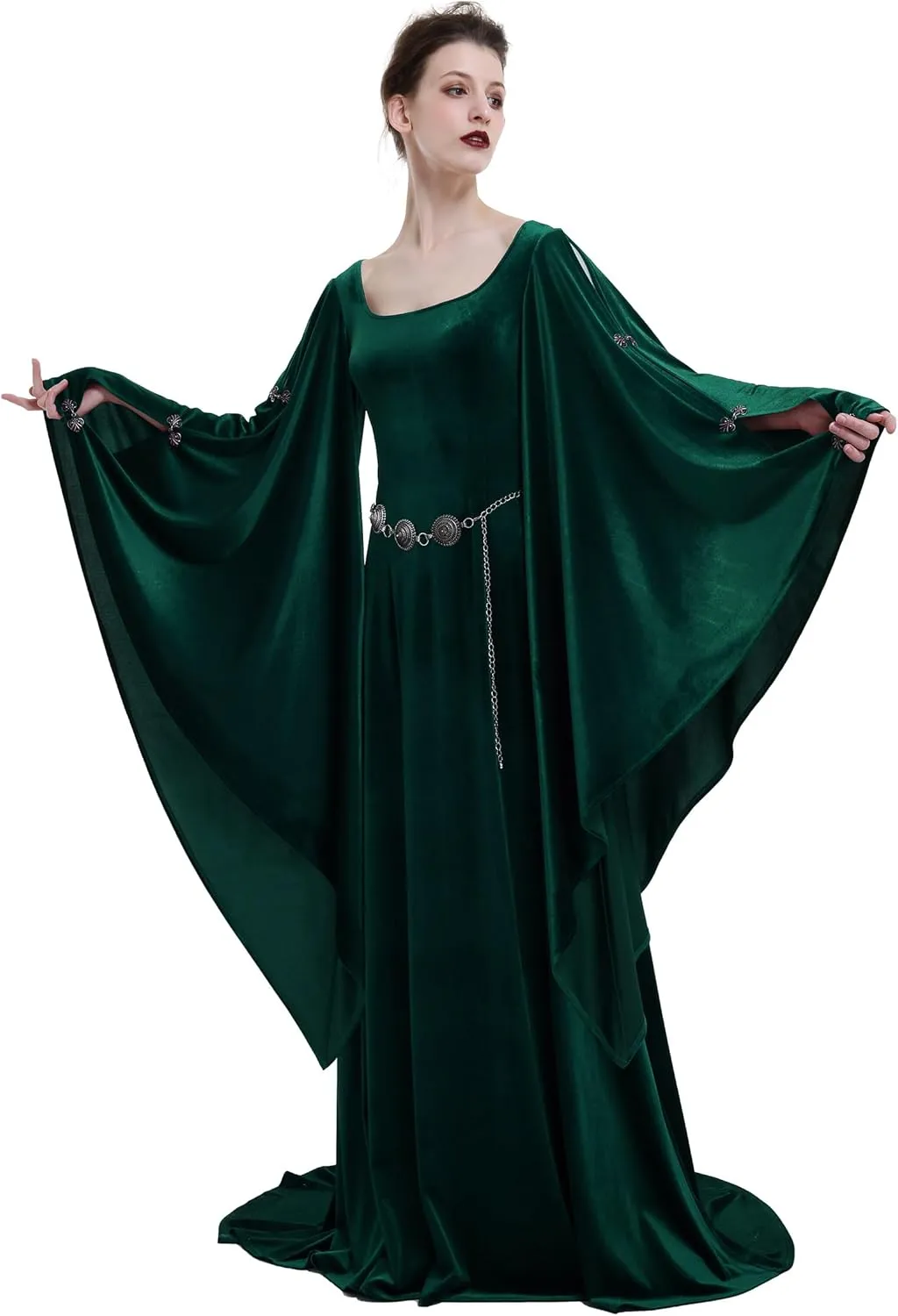 Renaissance Dress Women Retro Velvet Gown Vintage Medieval Costume Historical Celtic Dress with Wide Sleeves