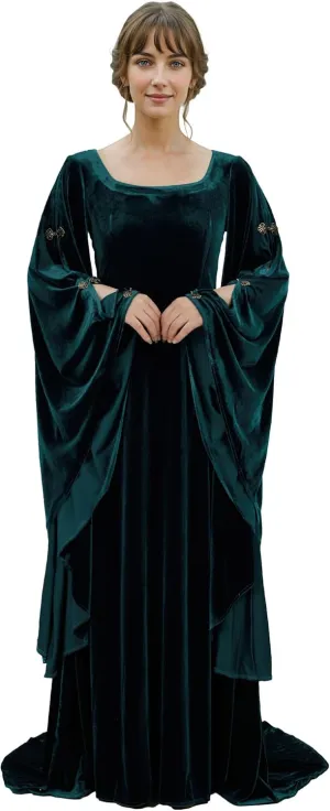 Renaissance Dress Women Retro Velvet Gown Vintage Medieval Costume Historical Celtic Dress with Wide Sleeves