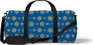 Retro Navy Blue Circles Flower Pattern Sports Bag Tote Bag Waterproof Gym Bag with Shoulder Strap Zipper 2 Side Pockets for Men and Women, Travel and Storage Shoulder Bag.