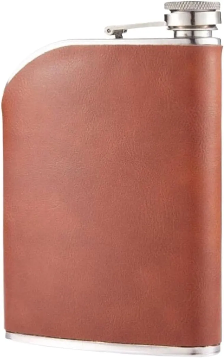 Retro Travel Small Flasks 8Oz Stainless Steel Flasks for Liquor for Men Flasks with Funnel for Wedding Party Birthdays(Brown)