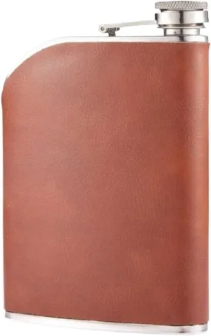 Retro Travel Small Flasks 8Oz Stainless Steel Flasks for Liquor for Men Flasks with Funnel for Wedding Party Birthdays(Brown)