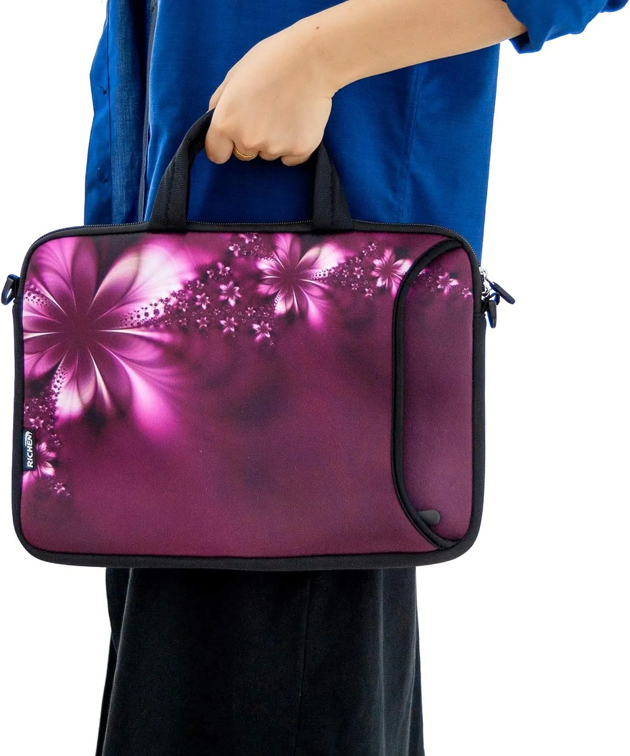 RICHEN 17 inch Laptop Shoulder Bag Carrying Case Computer PC Cover Pouch with Handle Fits 15.6/16/17/17.3/17.4 inch Laptop Notebook (16-17.3 inch, Flowers)