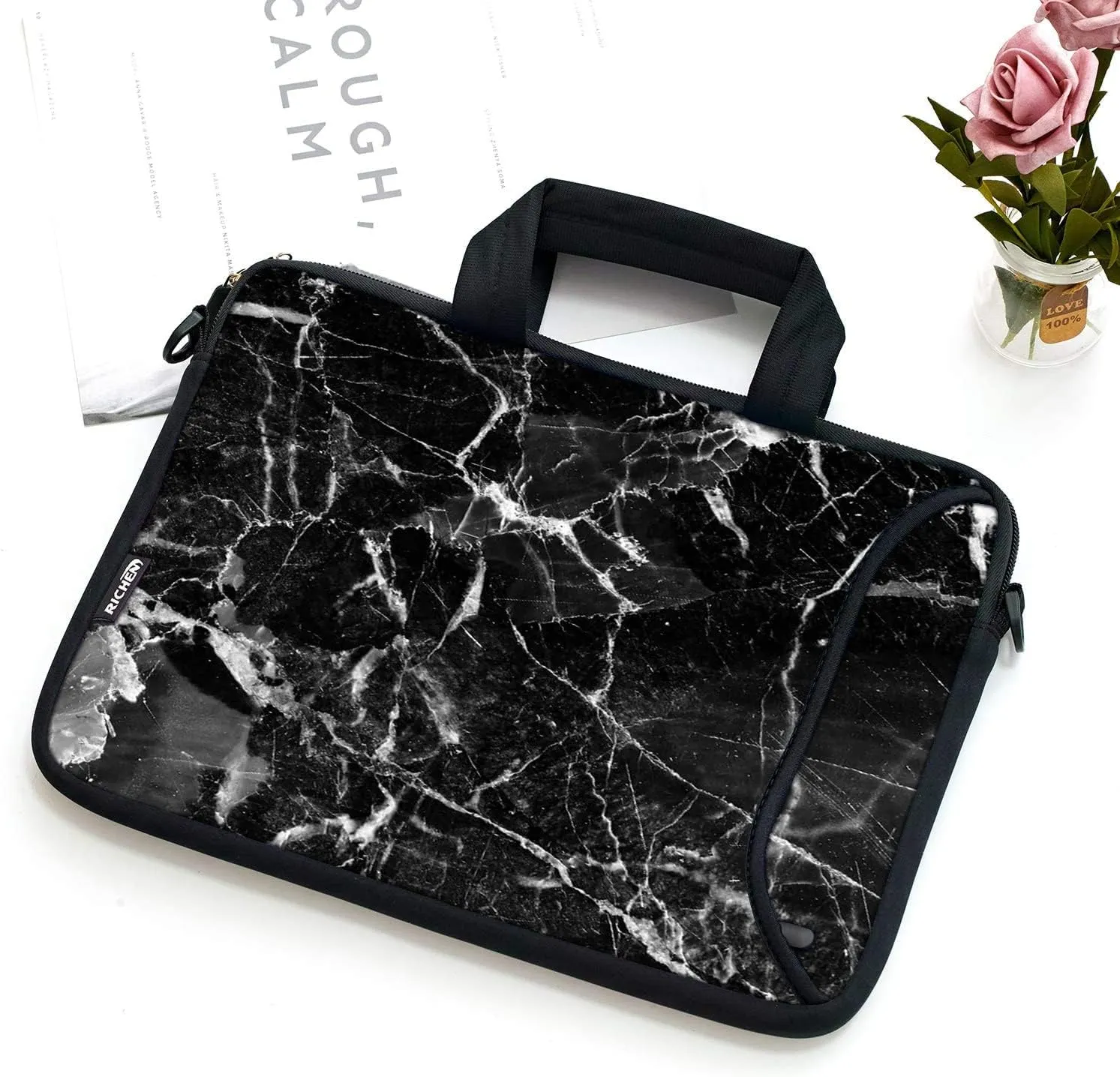 RICHEN Messenger Bag Carrying Case Sleeve with Handle Accessory Pocket Fits Laptops/Notebook/ebooks/Kids tablet/ipad (11-13.3 inch, Black Marble)