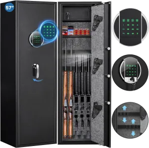 Rifle Gun Safe, 3-5 Long Safes for Home and Pistols, Quick Access Electronic Cabinets Rifles Shotguns with LED Light & Removable Shelf, 3 Handgun Pouches
