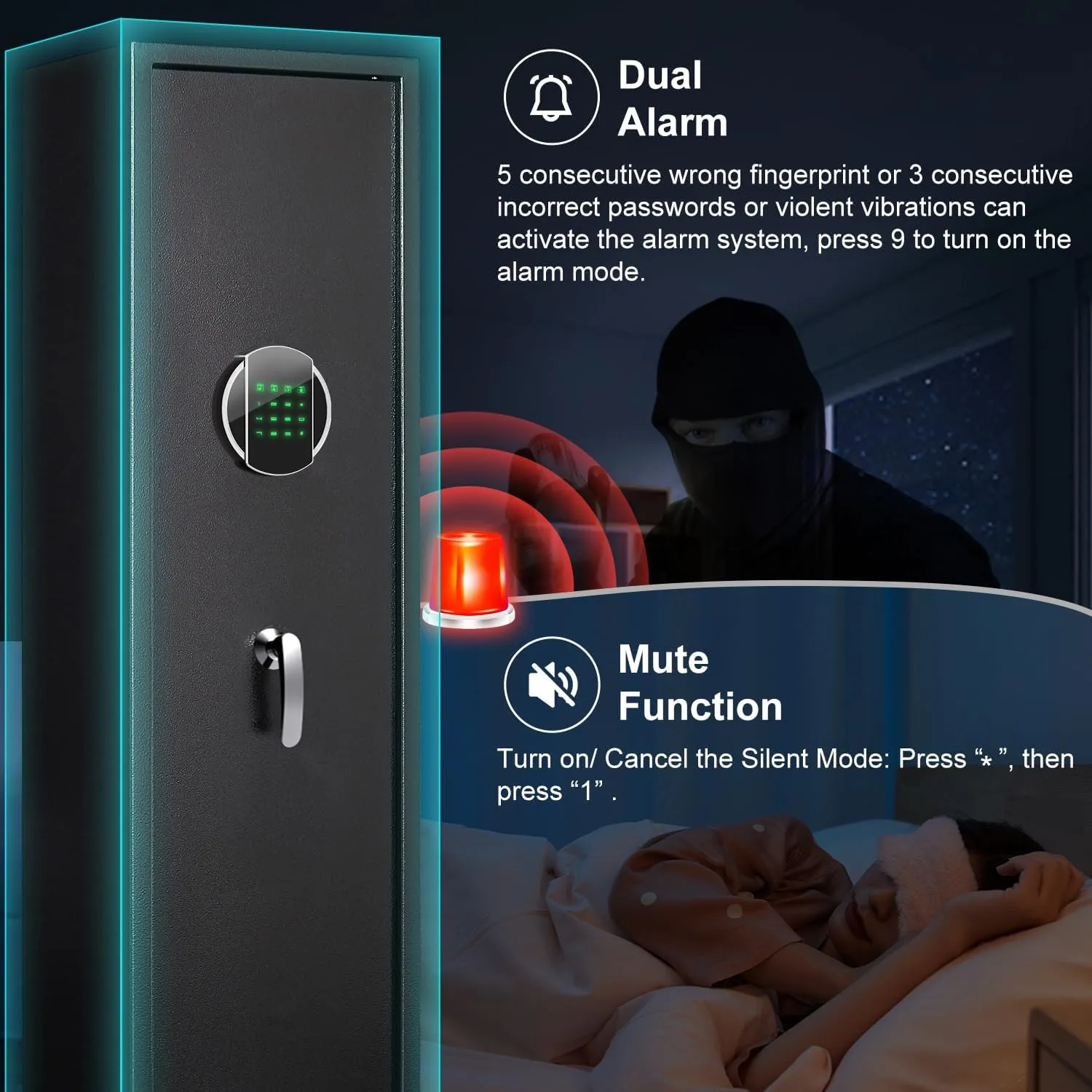 Rifle Gun Safe, 3-5 Long Safes for Home and Pistols, Quick Access Electronic Cabinets Rifles Shotguns with LED Light & Removable Shelf, 3 Handgun Pouches