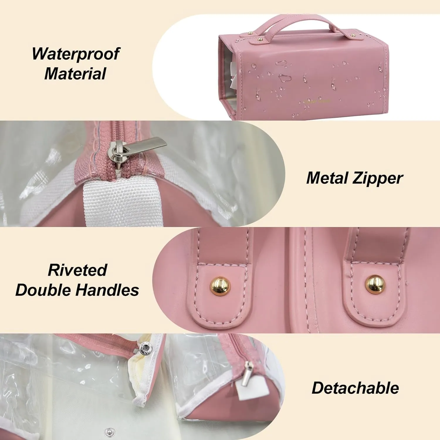 Roll up Makeup Bag, Travel Toiletry Bag, Multi-compartment Transparent Cosmetic Bag, Portable Waterproof Detachable Hanging Toiletry Bag.