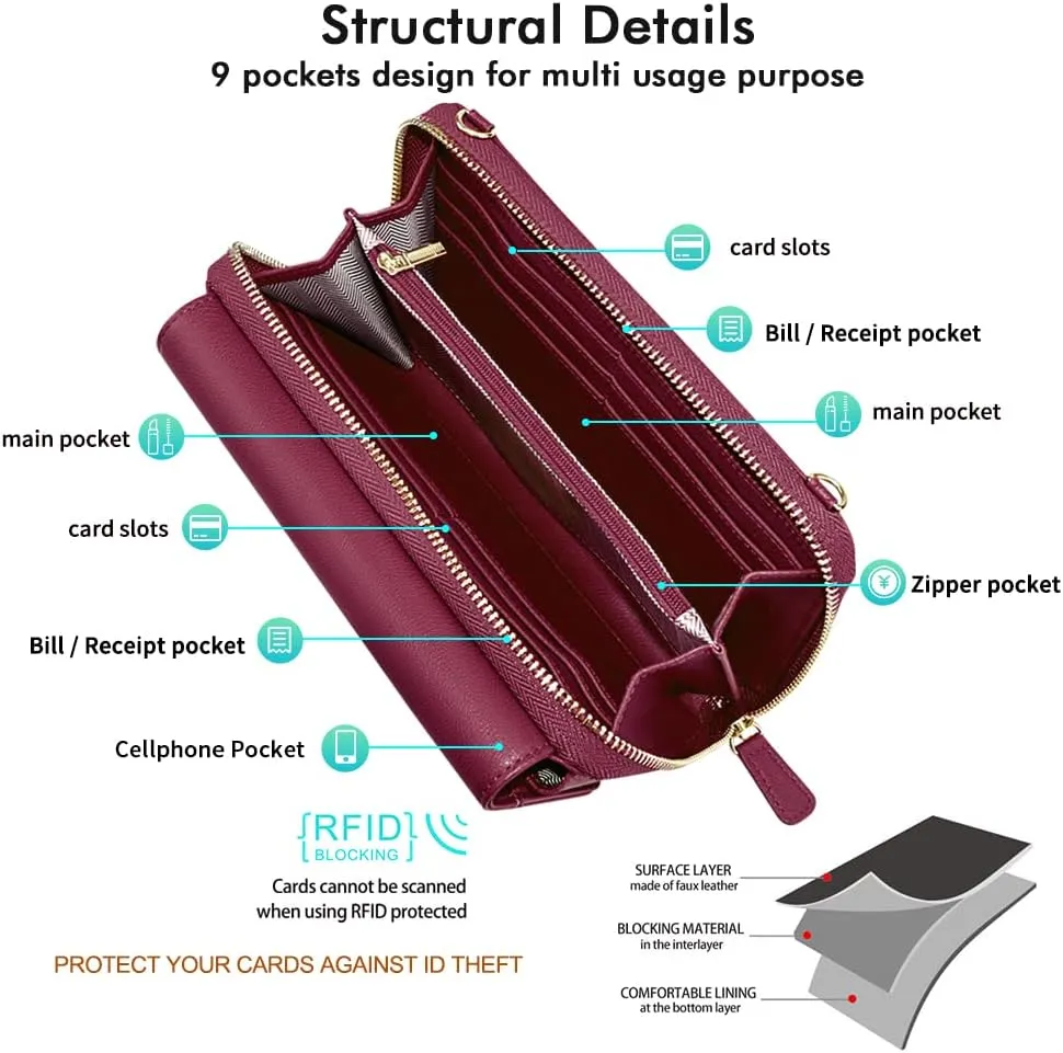 RONSIN Crossbody Bag for Women Wristlet Wallets with RFID Card Small Clutch Purses for Party Prom