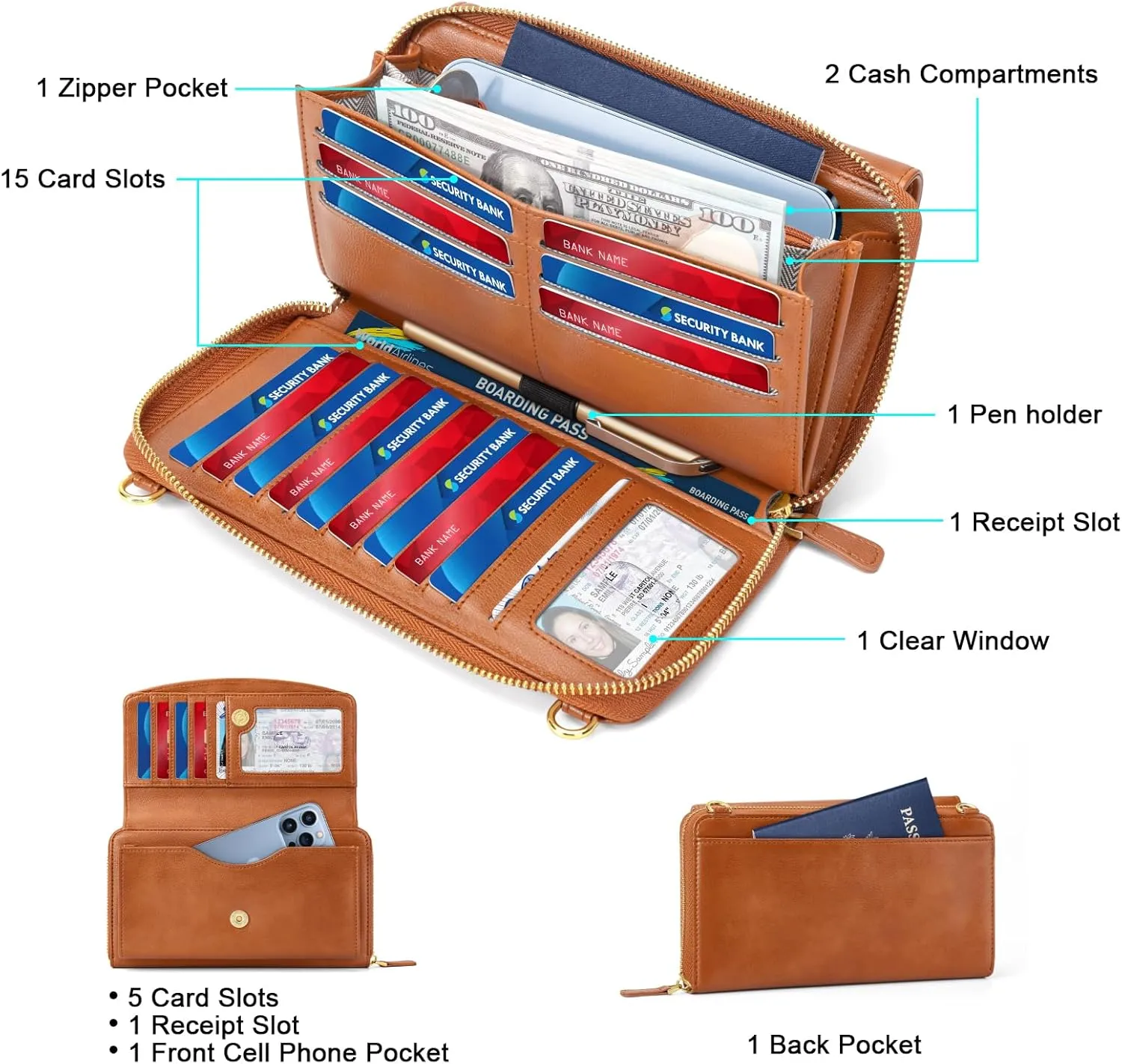 RONSIN Purse Wallet Anti Theft and RFID Blocking Small Leather Wallet Clutch Purses for Women