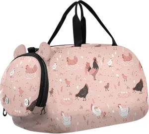 Rooster Chicken Pink Gym Duffel Bag with Shoes Compartment Large Capacity Overnight Travel Weekender Tote for Travel, Sports, Duffel, Weekender