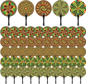 Roowest 100 Pcs African Plastic Fan African Round Handheld Fans 5 Styles Round Shaped Fans Bulk for Women Summer Wedding Birthday and African Gifts Theme Party Supplies
