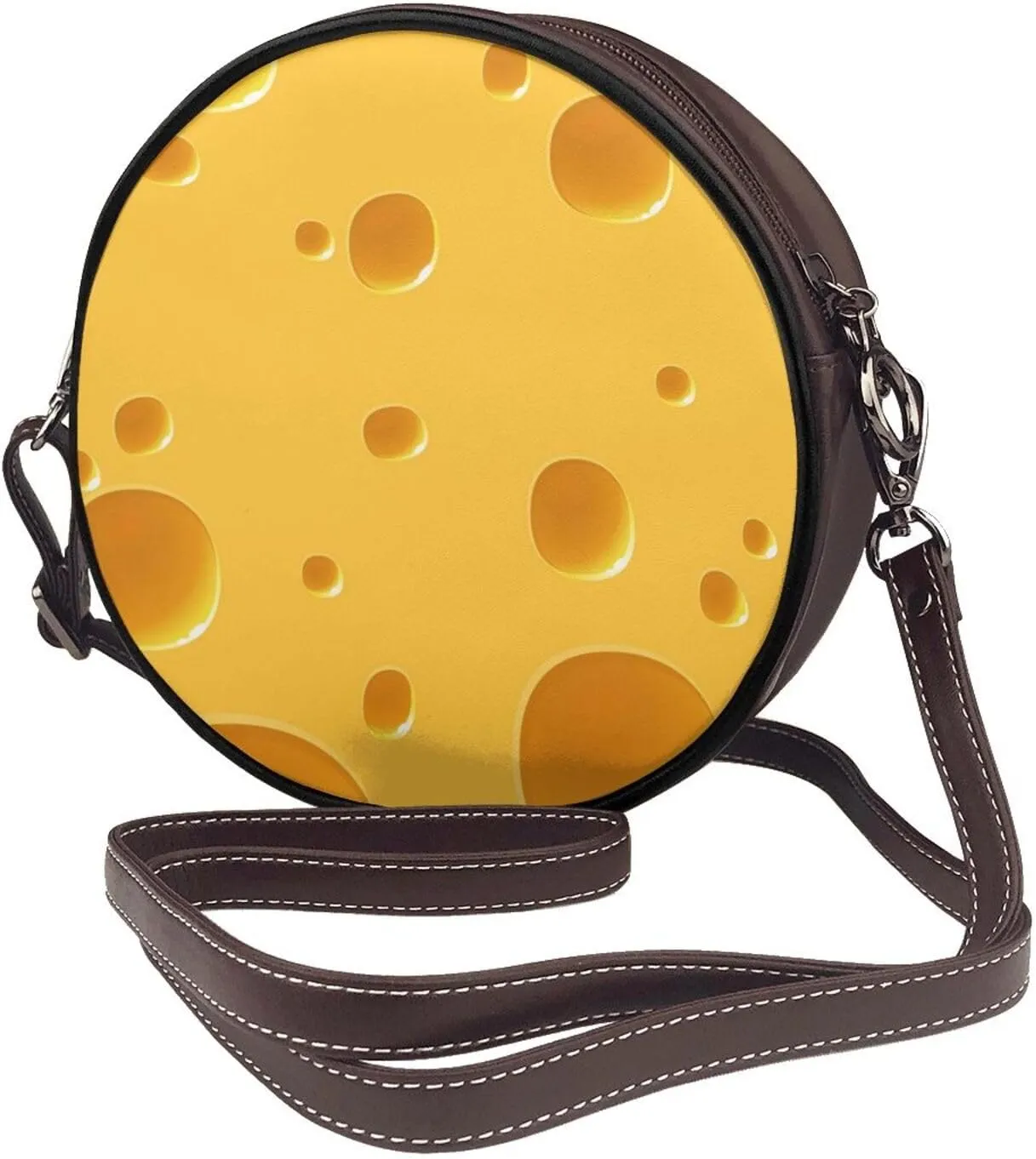 Round Crossbody Bags for Women and Purses, PU Leather Handbag Wristlet Circle Bag