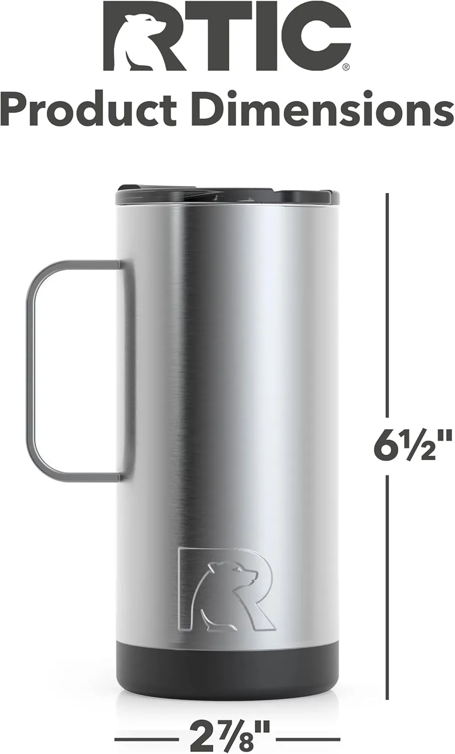RTIC 16 oz Coffee Travel Mug with Lid and Handle, Stainless Steel Vacuum-Insulated Mugs, Leak, Spill Proof, Hot Beverage and Cold, Portable Thermal Tumbler Cup for Car, Camping