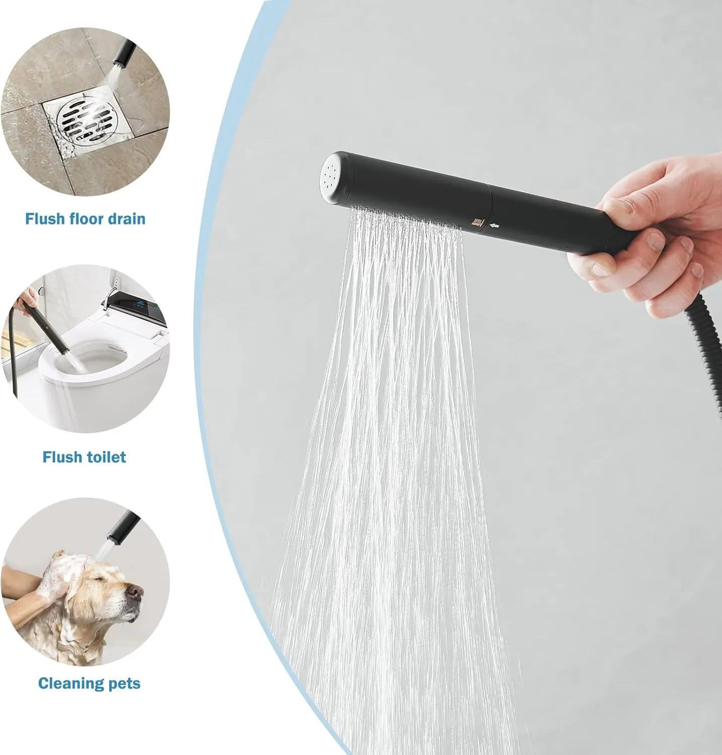 RUMOSE Tub Filler Freestanding Bathtub Faucet Matte Black Floor Mount Tub Faucet Waterfall Free Standing Bathtub Filler High Flow Brass Bath Shower Faucets with Handheld Sprayer