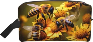Rural Honey Bees Flowers Toiletry Bag, Makeup Cosmetic Bag, Travel Bag For Toiletries, Storage Bag With Zipper