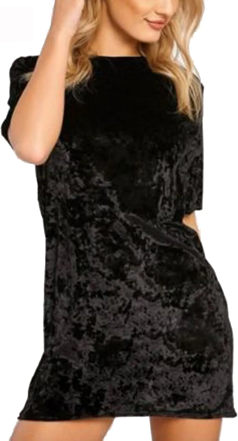 R.Vivimos Women's Summer Short Sleeve Crushed Velvet Mini Short Dresses