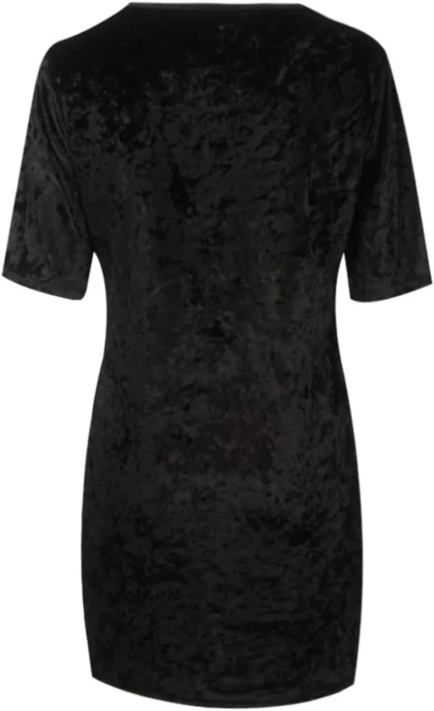 R.Vivimos Women's Summer Short Sleeve Crushed Velvet Mini Short Dresses