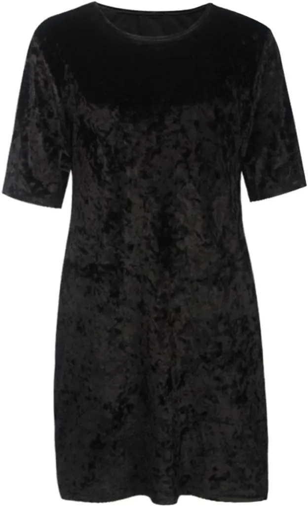 R.Vivimos Women's Summer Short Sleeve Crushed Velvet Mini Short Dresses