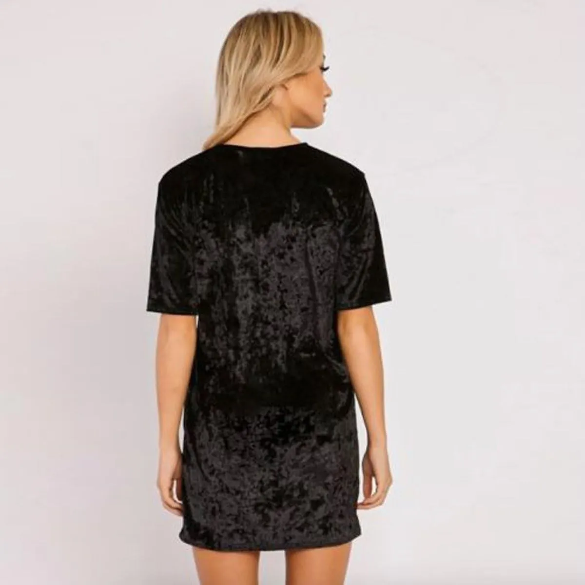 R.Vivimos Women's Summer Short Sleeve Crushed Velvet Mini Short Dresses