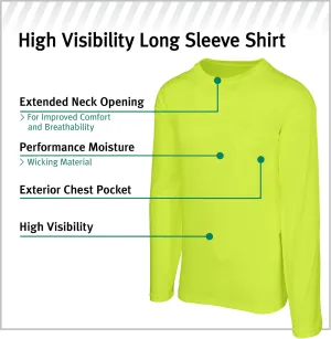 Safety Works High Visibility Economy Long Sleeve Shirt with Pocket, Performance Wicking Material, Breathable, Yellow, Large, (SW46406-L)