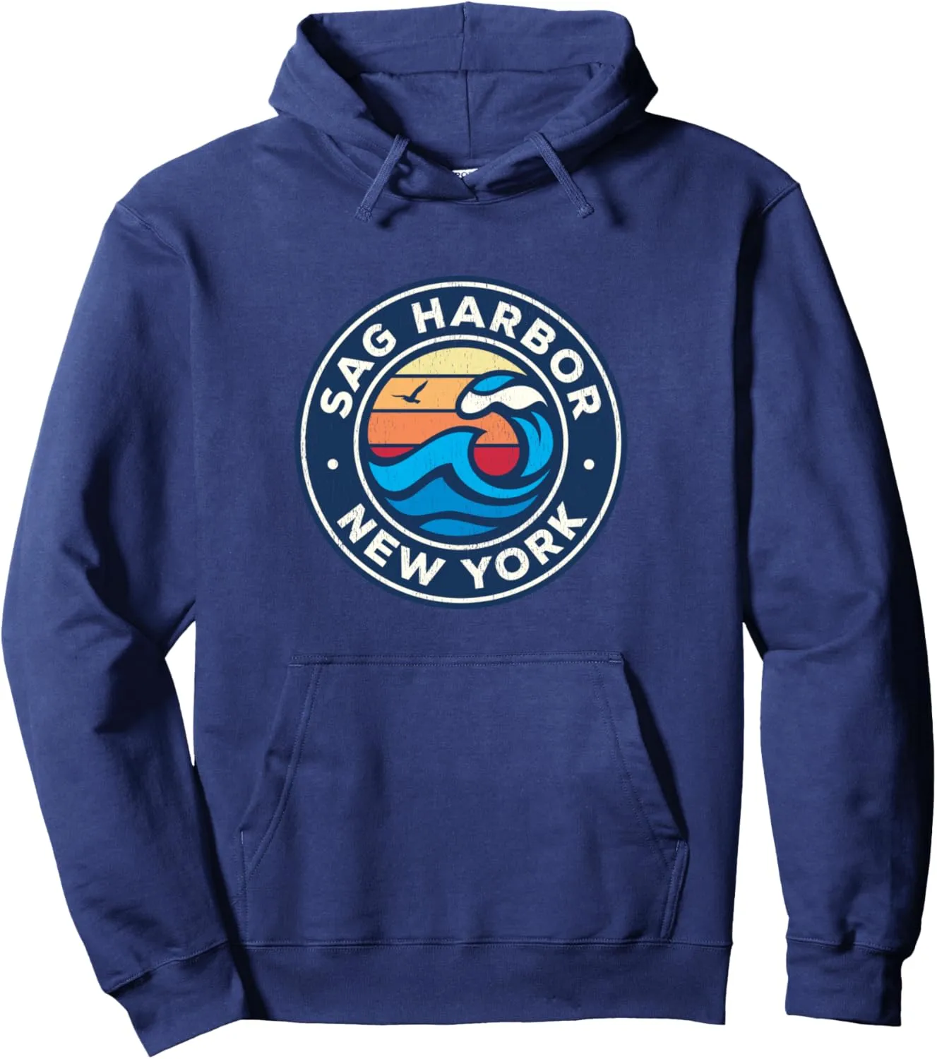 Sag Harbor New York NY Vintage Nautical Waves Design Pullover Hoodie