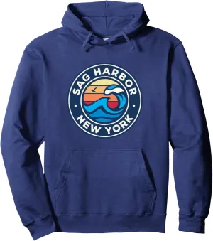 Sag Harbor New York NY Vintage Nautical Waves Design Pullover Hoodie