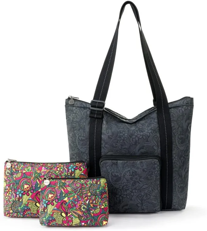 Sakroots On the Go 4 Piece Travel Bundle, Includes 21" Rolling Suitcase, Packable Large Tote, Medium & Small Pouches