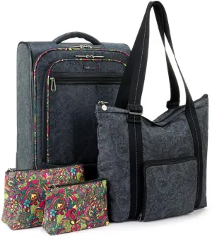 Sakroots On the Go 4 Piece Travel Bundle, Includes 21" Rolling Suitcase, Packable Large Tote, Medium & Small Pouches