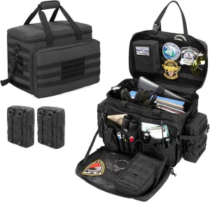 samdew Patrol Bag Law Enforcement, Duty Bag for Police Equipment with 2 Detachable MOLLE Pouches & Laptop Layer (up to 15.6"), Bailout Tactical Organizer for Car Front Seat, Black