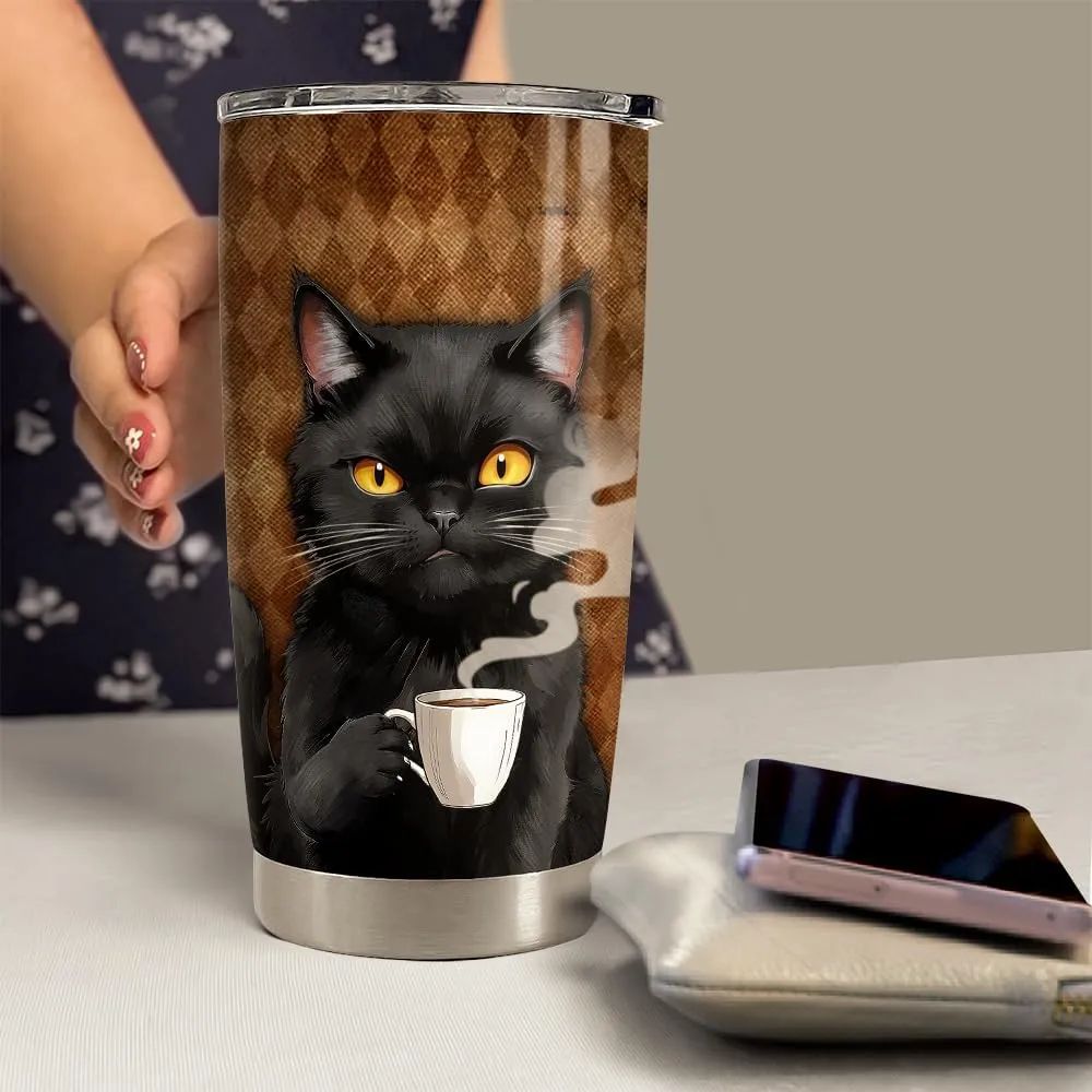 SANDJEST Black Cat Tumbler 20oz Stainless Steel Insulated Coffee Travel Mug Cup for Men Women on Birthday Christmas