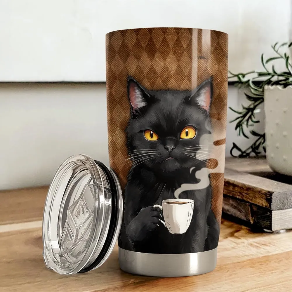 SANDJEST Black Cat Tumbler 20oz Stainless Steel Insulated Coffee Travel Mug Cup for Men Women on Birthday Christmas