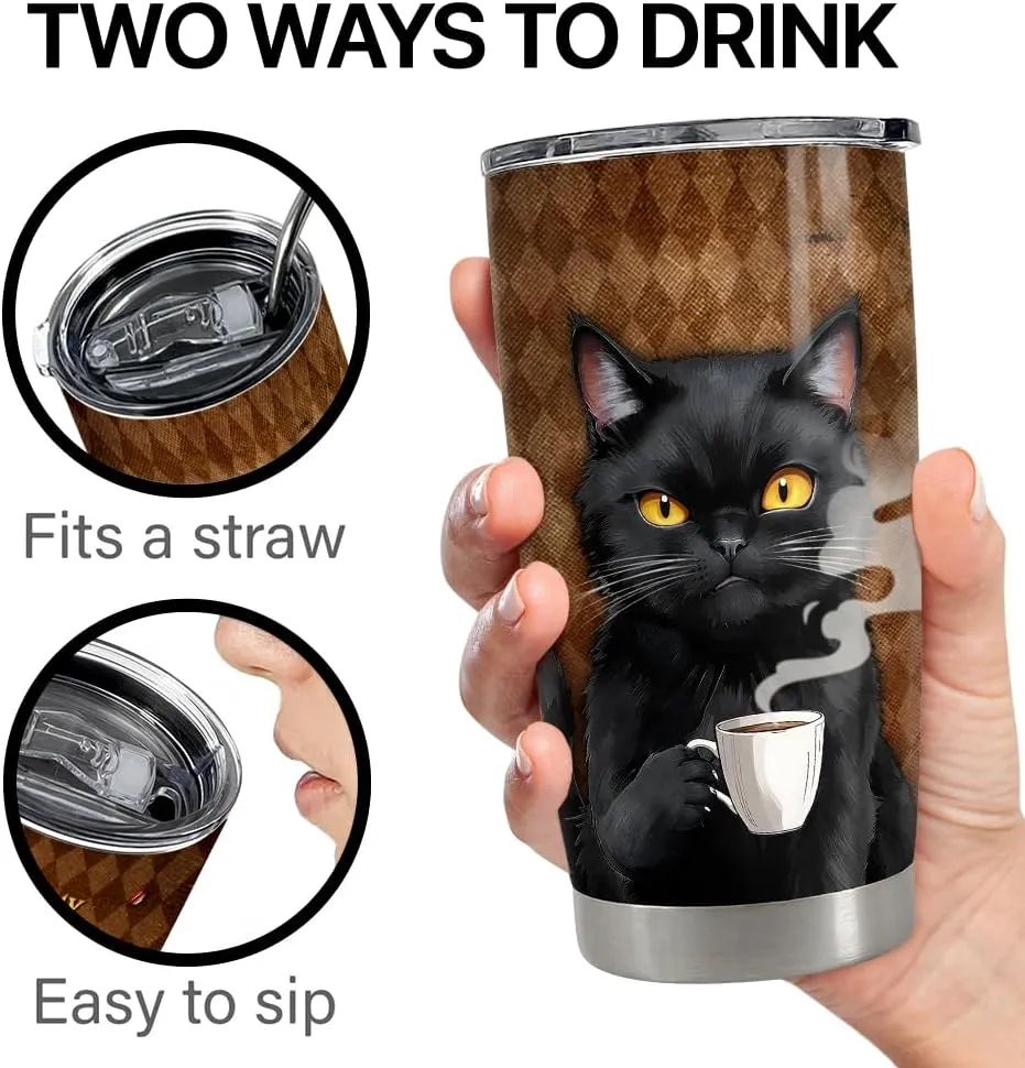 SANDJEST Black Cat Tumbler 20oz Stainless Steel Insulated Coffee Travel Mug Cup for Men Women on Birthday Christmas